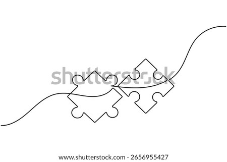 Puzzle icon line continuous drawing with problem solving isolate outline vector illustration
