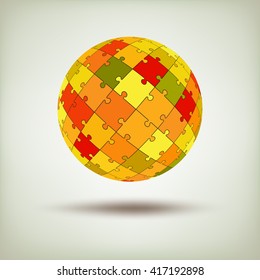 Puzzle icon for logo. Jigsaw vector symbol. Template for logo. Realistic sphere made from pieces. Vector business background. Abstract background or poster on finance them