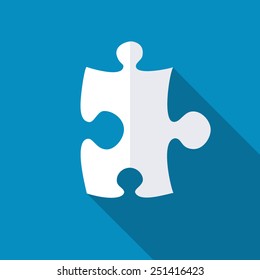 Puzzle icon. Modern flat icon with long shadow effect