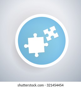 Puzzle icon on blue button background, clean vector