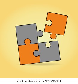 Puzzle icon on yellow background. Flat design. Business concept idea teamwork success.