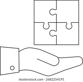 puzzle icon and palm icon with white background.with black lines
