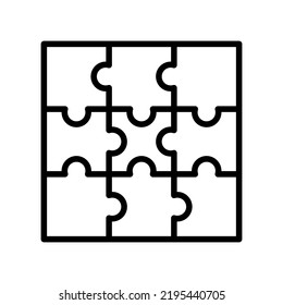 Puzzle icon. Puzzle pieces, task symbol, participation or team in business. Isolated vector illustration on white background.