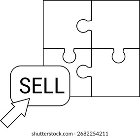 puzzle icon and sell button icon with white background.with black lines