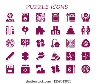  puzzle icon set. 30 filled puzzle icons. Simple modern icons about  - Psychology, Matches, Maze, Match, Toy, Puzzle, Cooperation, Tactics, Labyrinth, Chalk, Toys, Tetris, Solution