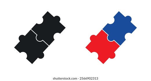 Puzzle icon set in black and colored