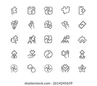 Puzzle Icon Set. Editable Stroke. Contains such icons as Puzzle, strategy, solution, planning, brain, business strategy, creativity, human resources, analyzing