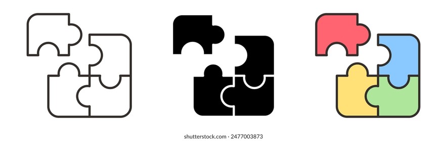 Puzzle Icon Set. Modern Design Isolated on White Background. Illustration For Applications, Posters, Web, Social Media.