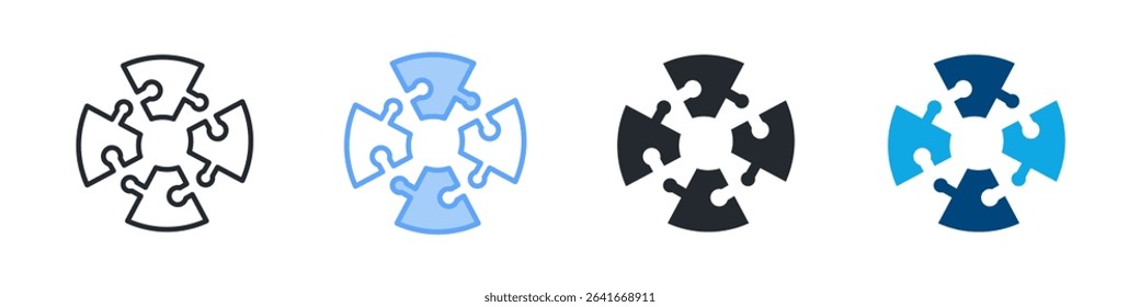Puzzle Icon Set Multiple Style. Design In Outline, Blue, Glyph, Dualtone