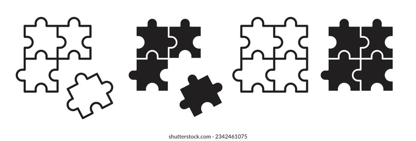 Puzzle-Symbol-Set. auflösen. passendes Vektorsymbol in schwarz gefülltem und umrissenem Stil.