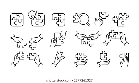 Puzzle icon set.  Simple related vector icon for web and mobile app. Graphic flat line signs isolated on white.