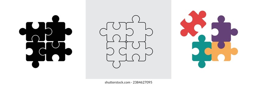 Puzzle icon set. Simple vector icon and color logo illustration concept.