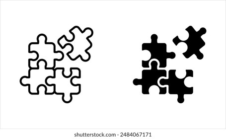 Conjunto de iconos de puzzle. Símbolo de trabajo en equipo. Signo de complementos. Plantilla del logotipo para el Sitio web, ui, App. Estilo de contorno, plano y de color. Ilustración vectorial sobre fondo blanco