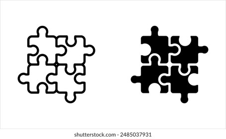 Puzzle icon set. Teamwork symbol. Plugins sign. Logo template for website, ui, app. Outline, flat, and colored style. Vector illustration on white background