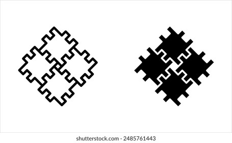 Puzzle icon set. Teamwork symbol. Plugins sign. Logo template for website, ui, app. Outline, flat, and colored style. Vector illustration on white background