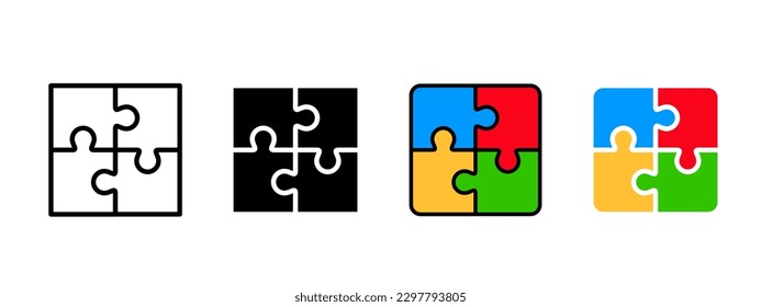 Puzzle icon set, thin line icons, editable stroke, puzzle game illustration