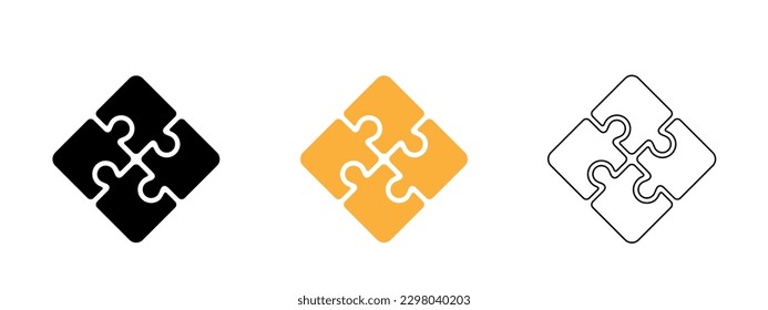 Puzzle-Icon-Set, Dünnzeilensymbole, bearbeitbarer Schlaganfall, Rätsel-Game-Illustration
