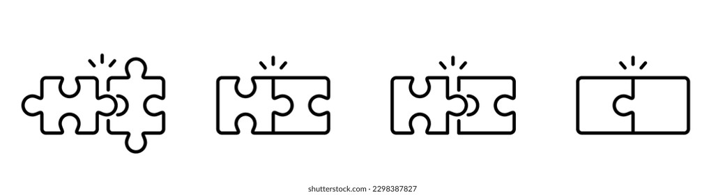 Puzzle icon set, thin line icons, editable stroke, puzzle game illustration