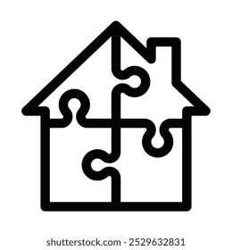 Puzzle icon shaped like a house, symbolizing family, home, and community. Perfect for real estate, home improvement, or family care concepts. Editable stroke.