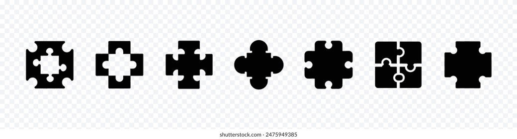 Puzzle icon. Simple pieces of puzzle. Vector outline icon of game. Jigsaw Puzzle Pieces vector concept icon, Set black puzzle pieces, 