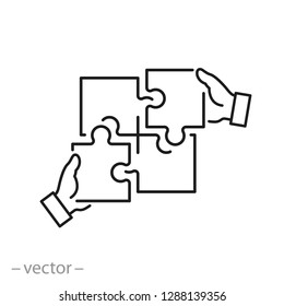 puzzle icon, teamwork concept, jigsaw linear sign on white background - editable vector illustration eps10