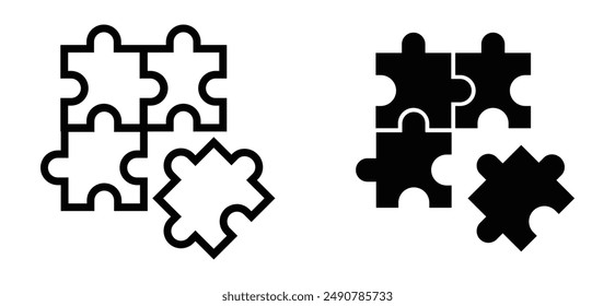 Puzzle icon. Teamwork symbol. Plugins sign. Logo template for website, UI, app. Outline, flat, and colored style. Flat design. Vector illustration.