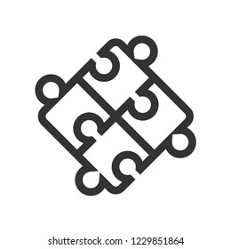 Puzzle icon in thick outline style. Black and white monochrome vector illustration.