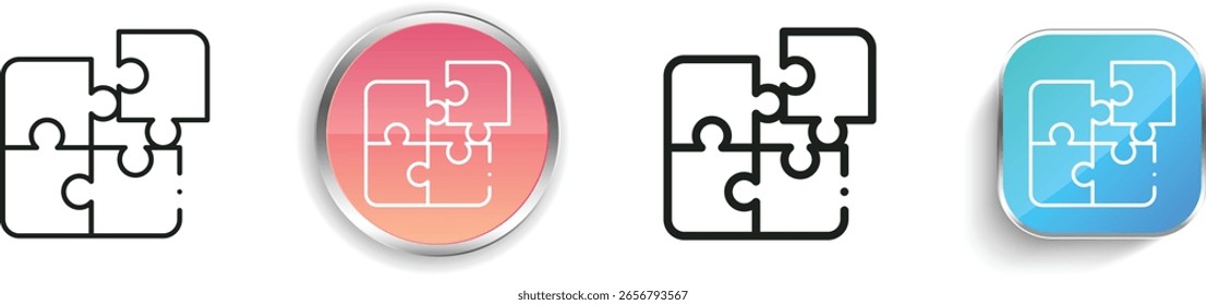 ícone de quebra- cabeça. Design fino, linear, regular e estilo botão isolado no fundo branco