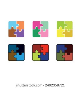 puzzle icon vector design template  symbols.
Connection between puzzle pieces, Business success solution. Logo template for website, UI, app. Outline style, flat and colorful. Flat design.