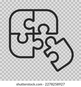 Puzzle icon vector editable stroke, line symbol, Puzzle sign outline on transparent background.