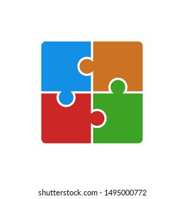 Puzzle icon vector illustration. Four puzzle pieces connected to each other. Vector web design