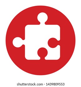 Puzzle icon vector isolated on flat red round button illustration
