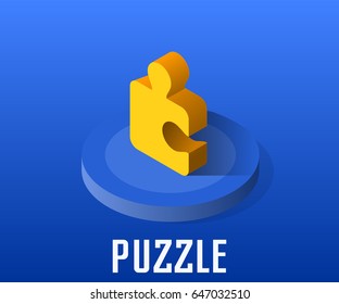Puzzle icon, vector symbol in isometric style isolated on color background.