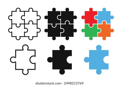 Puzzle iconicon colección de Vector en estilo delineado y sólido
