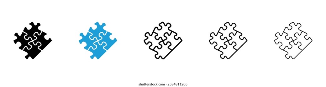 Puzzle icons collection vectors in black and blue