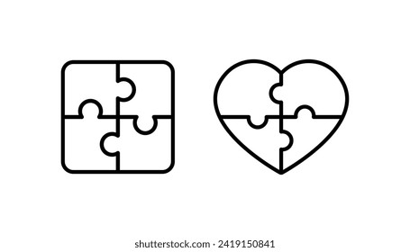 Puzzle icons. Outline style. Vector icons