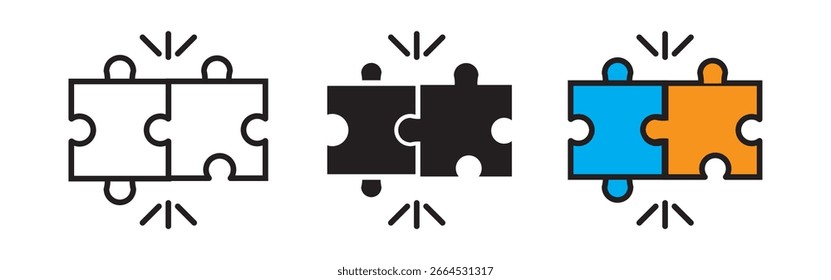 Paquete de iconos de rompecabezas en versiones delineadas y planas. Piezas de rompecabezas paquete de Vectores de iconos
