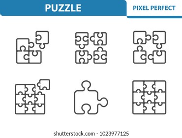 Puzzle Icons. Professional, pixel perfect icons optimized for both large and small resolutions. EPS 8 format. 3x size for preview.