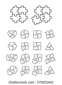 Puzzle icons set - complete and incomplete, vector illustration, editable for your design