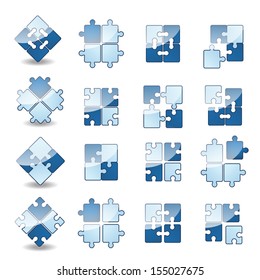 Puzzle Icons Set - Isolated On White Background, Vector Illustration, Graphic Design Editable For Your Design. 