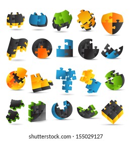 Puzzle Icons Set - Isolated On White Background, Vector Illustration, Graphic Design Editable For Your Design. 