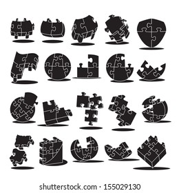 Puzzle Icons Set - Isolated On White Background, Vector Illustration, Graphic Design Editable For Your Design. 