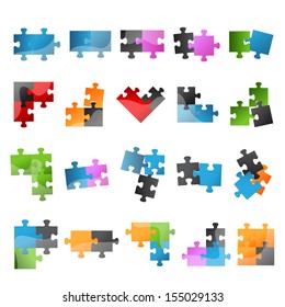 Puzzle Icons Set - Isolated On White Background, Vector Illustration, Graphic Design Editable For Your Design. 
