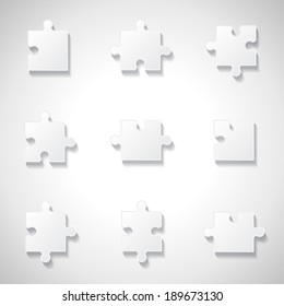 Puzzle Icons Set - Isolated On Gray Background, Vector Illustration, Graphic Design Editable For Your Design 