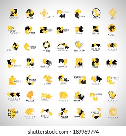 Puzzle Icons Set - Isolated On Gray Background, Vector Illustration, Graphic Design Editable For Your Design 