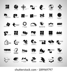Puzzle Icons Set - Isolated On Gray Background, Vector Illustration, Graphic Design Editable For Your Design 