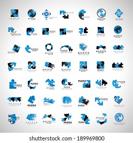 Puzzle Icons Set - Isolated On Gray Background, Vector Illustration, Graphic Design Editable For Your Design 