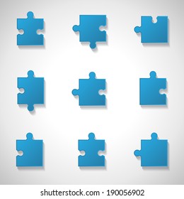Puzzle Icons Set - Isolated On Gray Background, Vector Illustration, Graphic Design Editable For Your Design