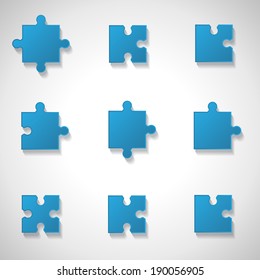 Puzzle Icons Set - Isolated On Gray Background, Vector Illustration, Graphic Design Editable For Your Design