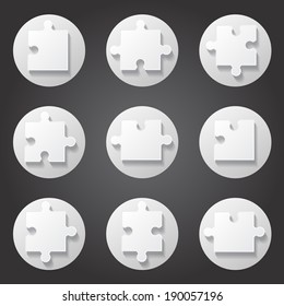 Puzzle Icons Set - Isolated On Black Background, Vector Illustration, Graphic Design Editable For Your Design 